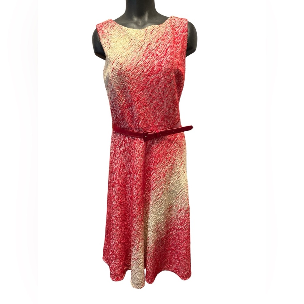 Authentic Teri Jon Red and Cream Midi Dress